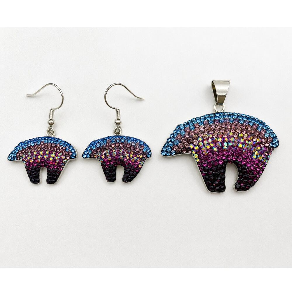 NEW Mosaico Sterling Silver Polar Bear Austrian Crystals Earring & Pendant Set